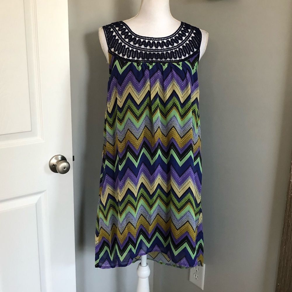Umgee Chevron Dress w/ Neckline Details
